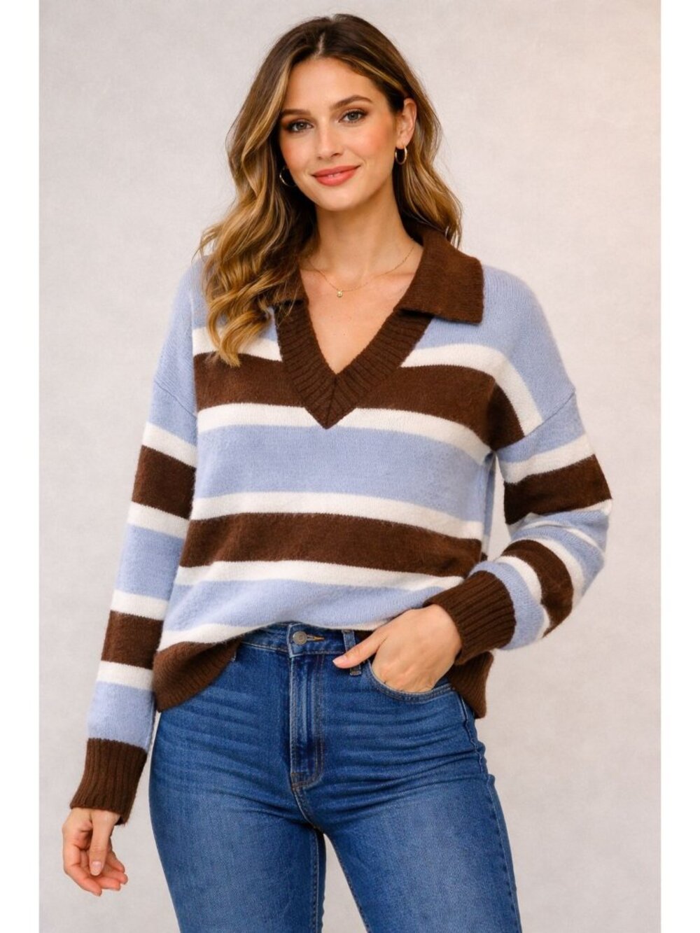 Alterd State Wool Collared Striped Long Sleeve Sweater Size L Y2K 90s Grunge